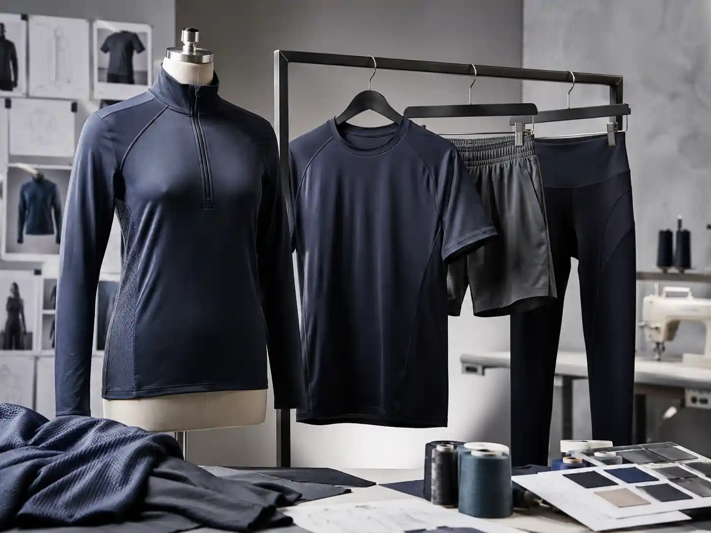 Performance sportswear and activewear in a garment development studio