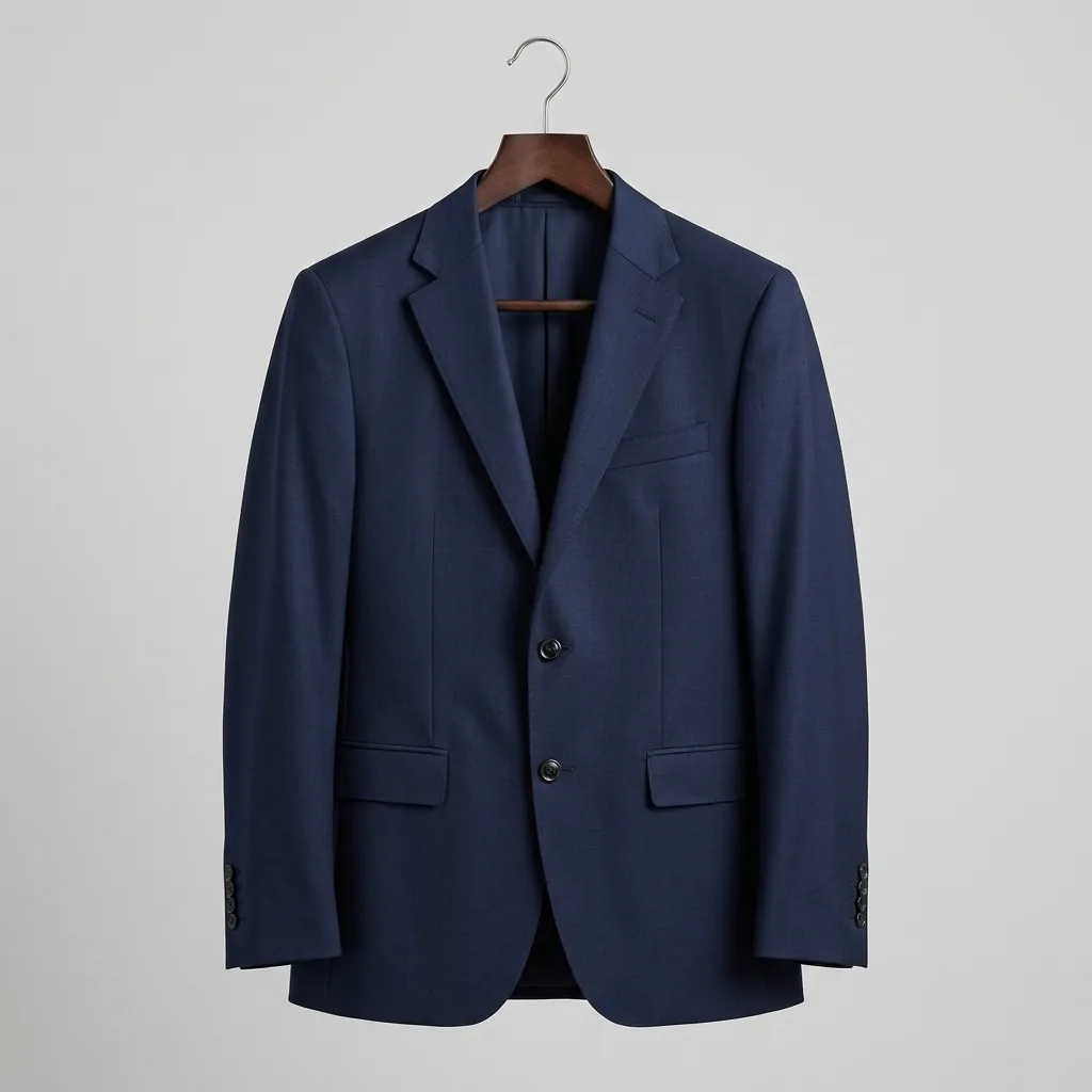 Navy two-button corporate blazer with notched lapels