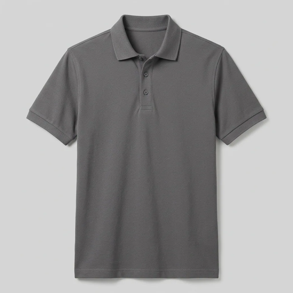 Charcoal short-sleeve corporate polo shirt with button placket