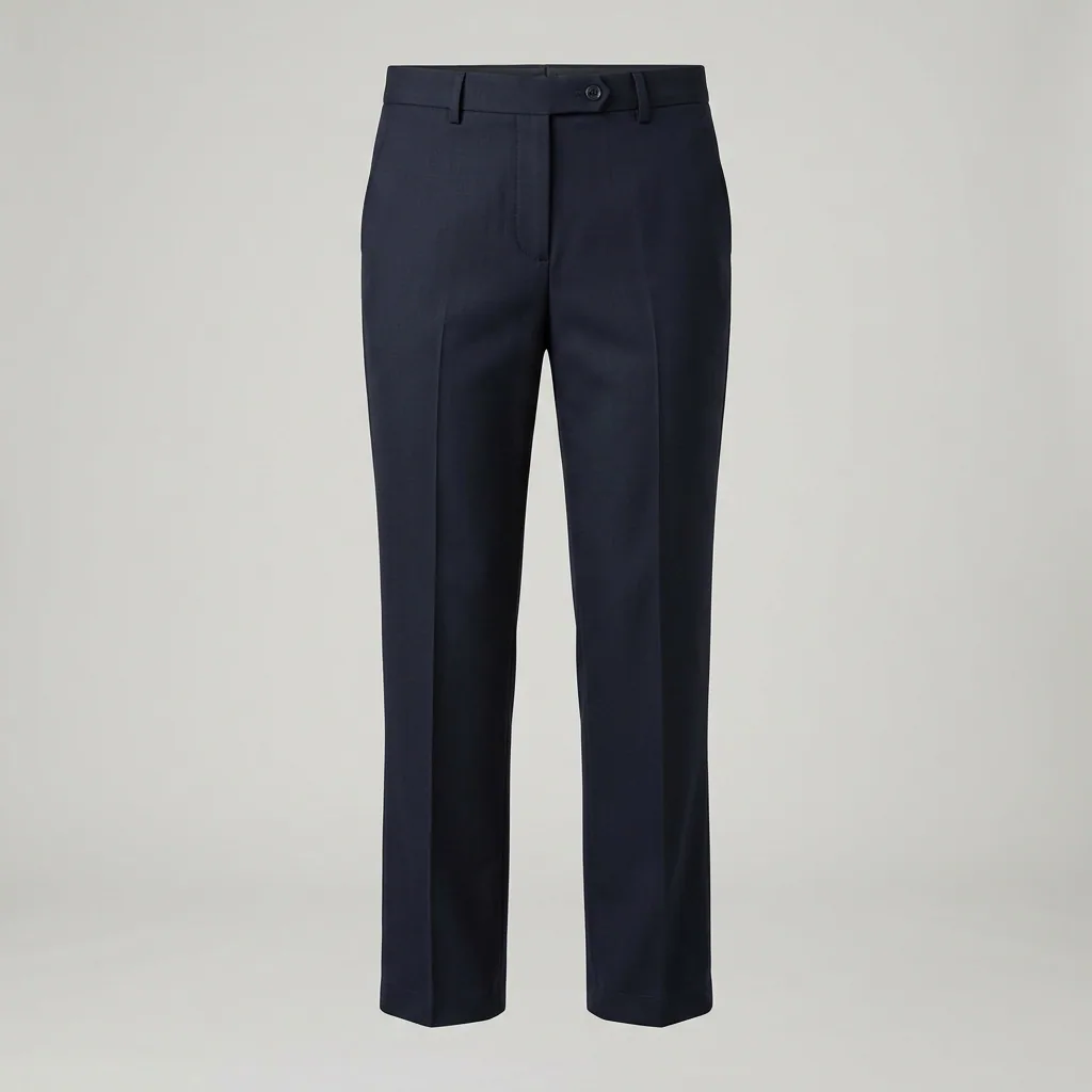 Navy tailored corporate trousers with straight leg and pressed crease