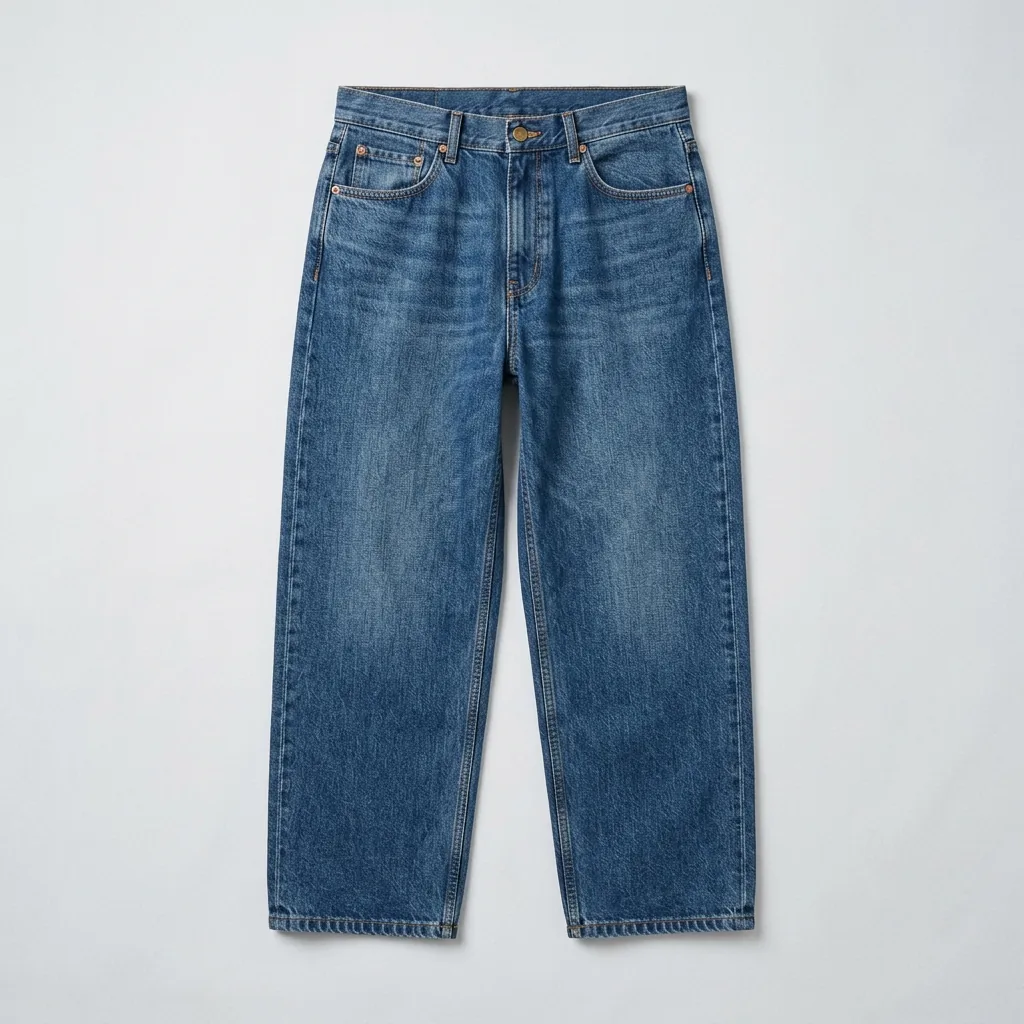 Loose-fit medium-blue denim jeans with a roomy full-leg silhouette