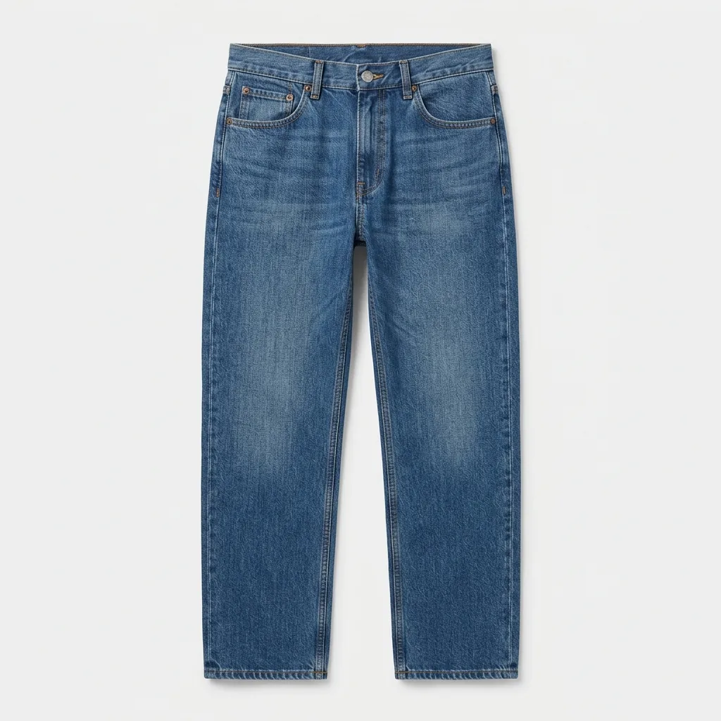 Relaxed-fit medium-blue denim jeans with ease through the seat and thigh
