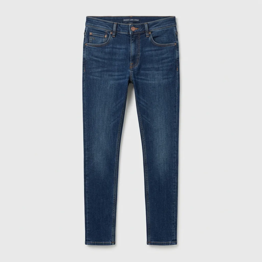 Skinny-fit dark indigo denim jeans with a close narrow leg through the ankle