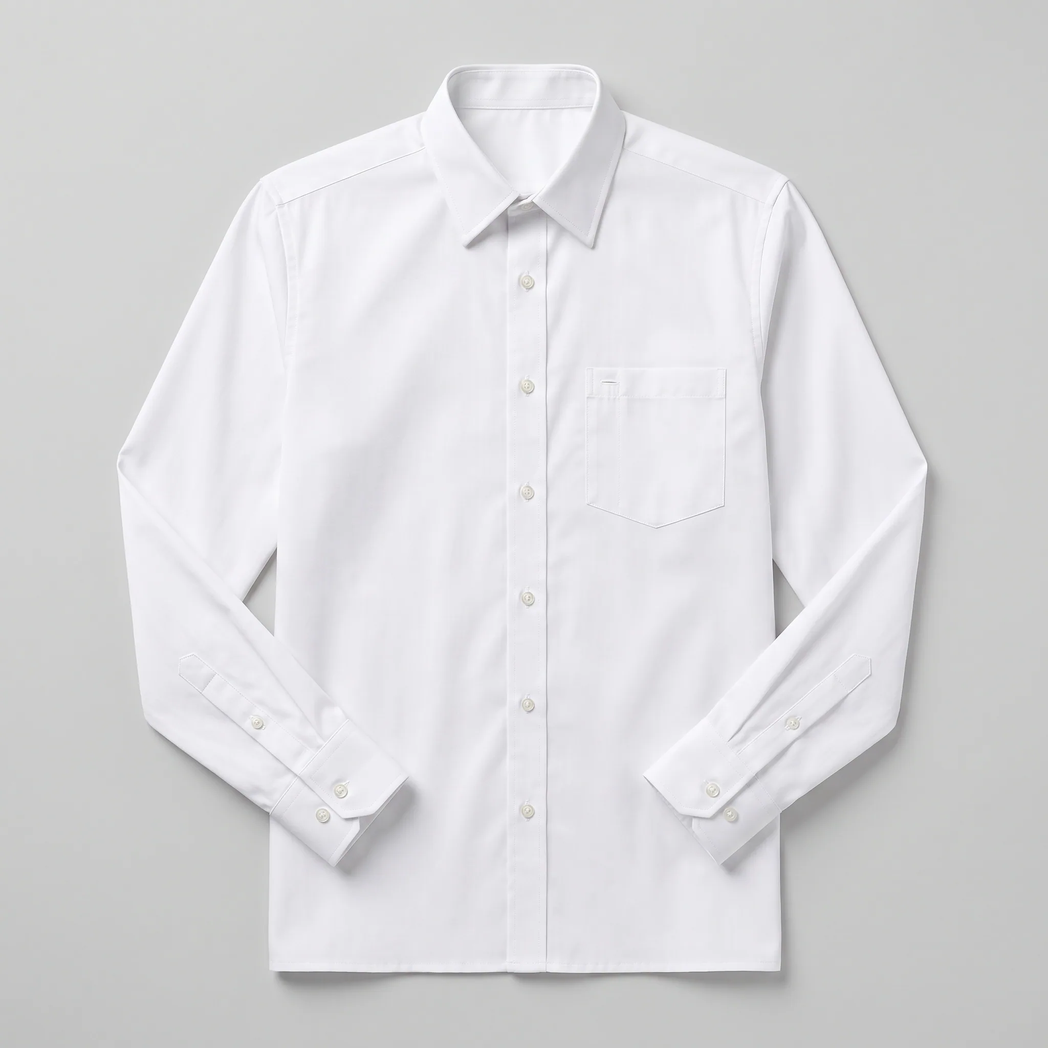 White long-sleeve waiter shirt with point collar and chest pocket