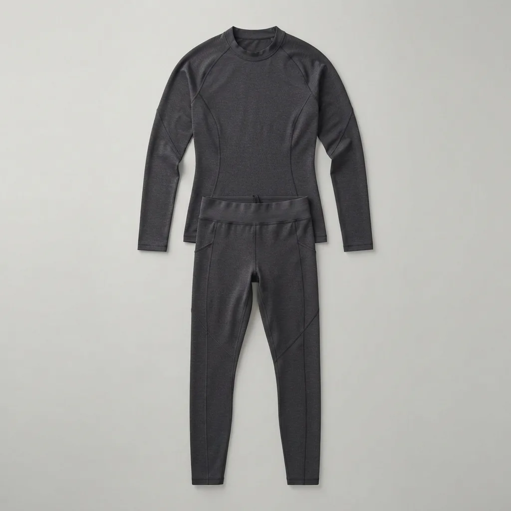 Charcoal long-sleeve base-layer top with matching full-length base-layer bottoms
