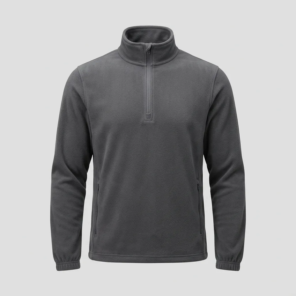 Charcoal quarter-zip sports fleece layer with high collar and side pockets