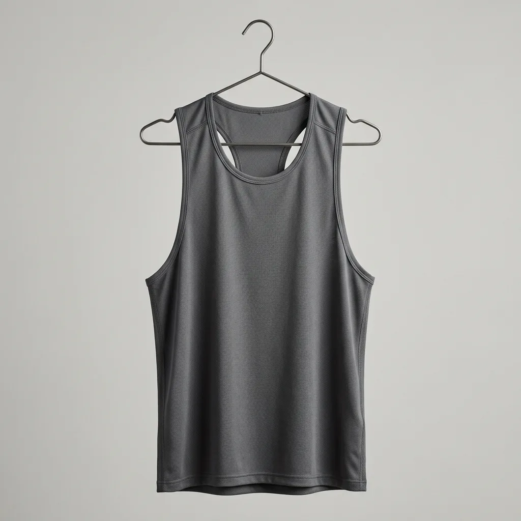 Charcoal sleeveless gym tank with round neckline and racerback