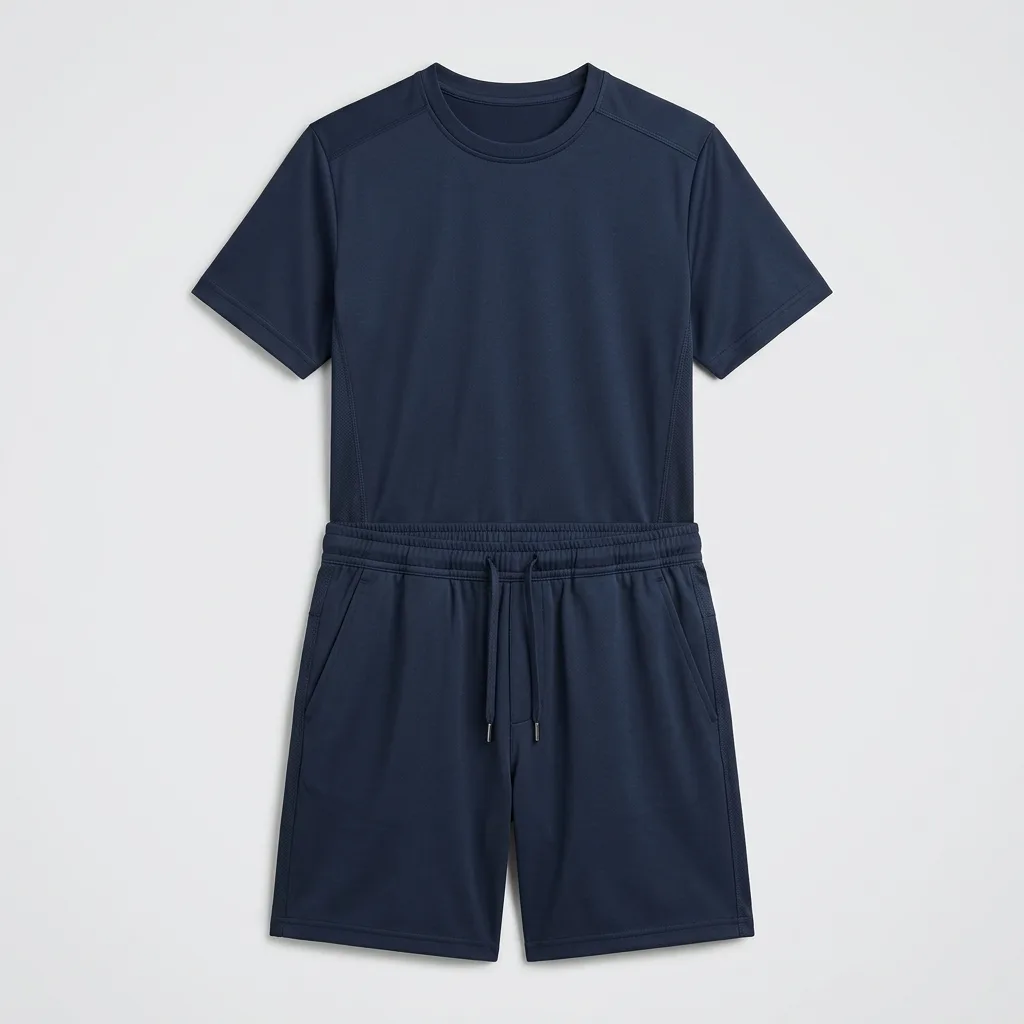 Navy coordinated sports shorts set with matching short-sleeve top and shorts