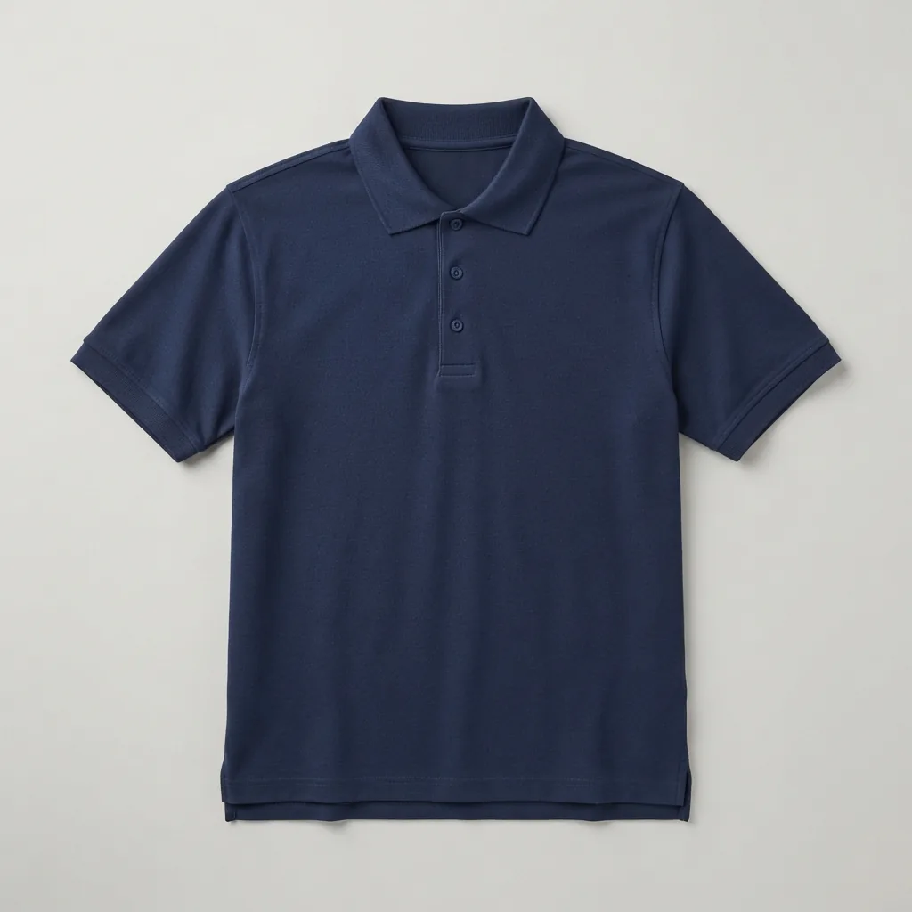 Navy short-sleeve logistics polo shirt with ribbed collar and button placket
