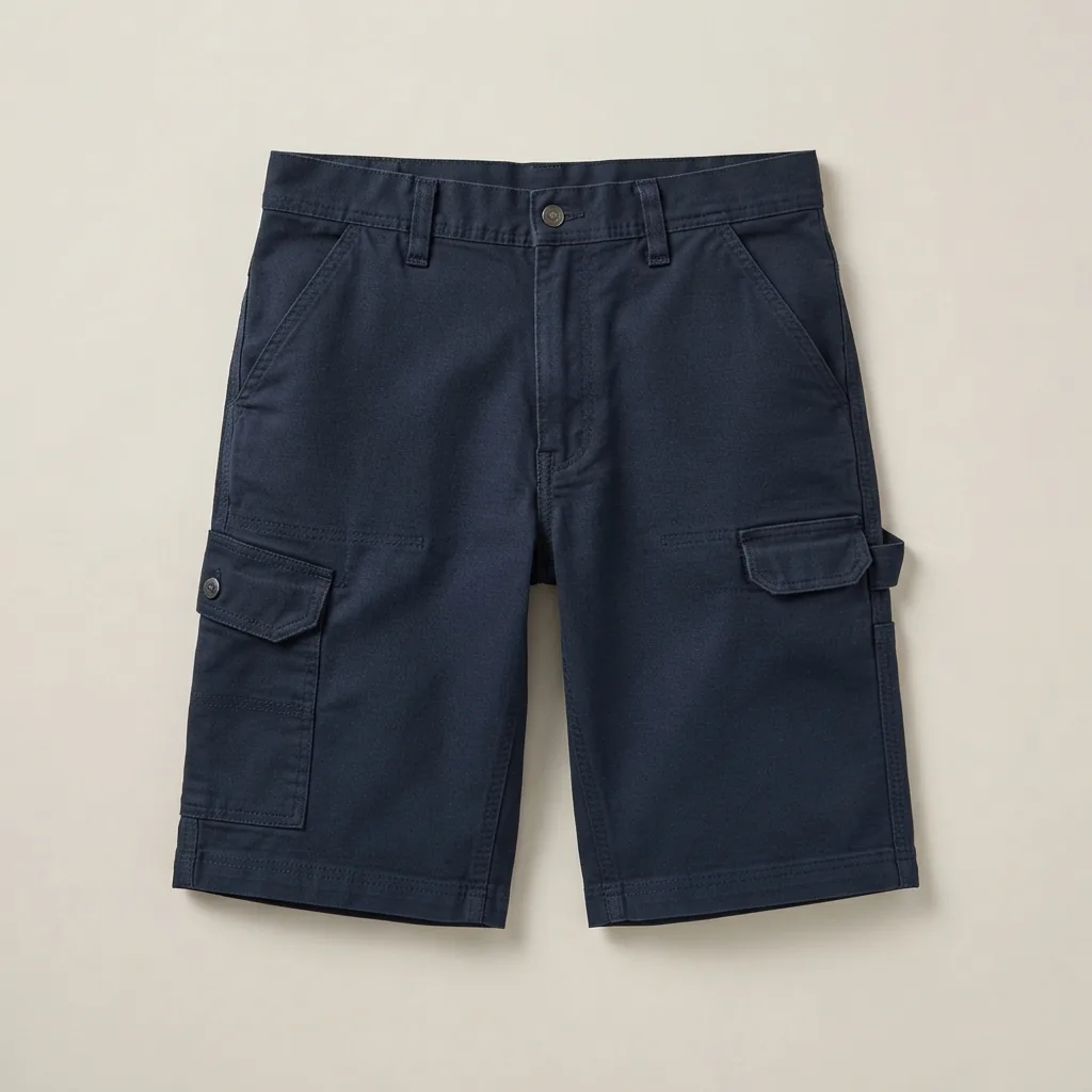 Navy work shorts with cargo pocket, utility loop and belt loops